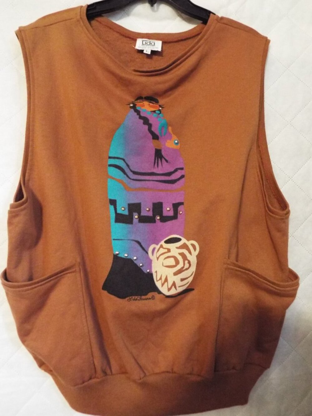 Vintage Lida Souers Native American Indigenous Studded Sweater Vest Size Large